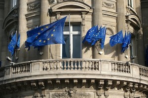 EU flags on building