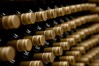 Rows of wine bottles in rack