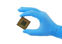 Blue glove with silicon chip