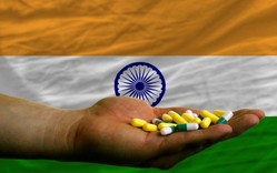 Indian flag, hand and tablets